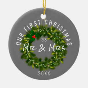 Modern vår första jul, herr och fru Anpassningsb Julgransprydnad Keramik