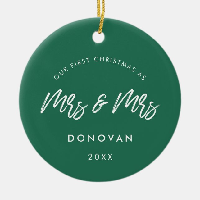 Modern Vår första jul som fru och fru Grönt Julgransprydnad Keramik (Framsidan)