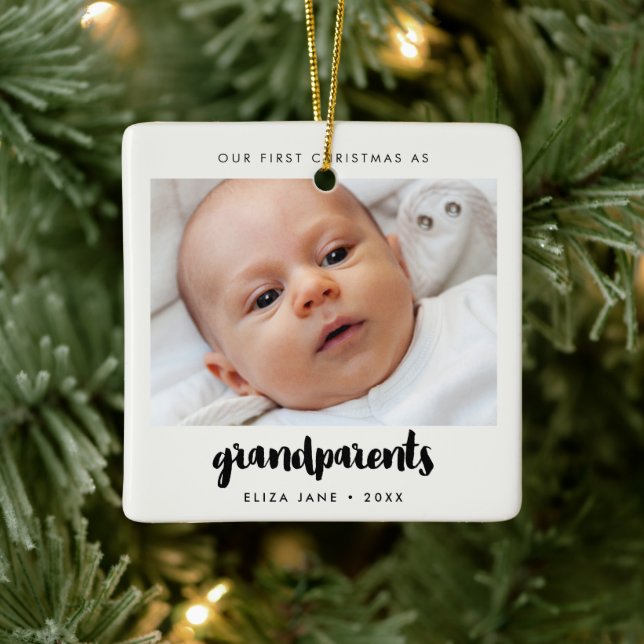 Modern vår första jul som morföräldrar Foto Julgransprydnad Keramik (Träd)