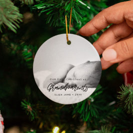 Modern vår första jul som morföräldrars foto julgransprydnad keramik
