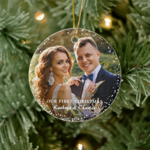 Modern vår första jul som Mr & Mrs Blommigt Julgransprydnad Keramik