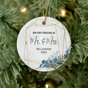 Modern vår första jul som Mr & Mrs Photo Julgransprydnad Keramik
