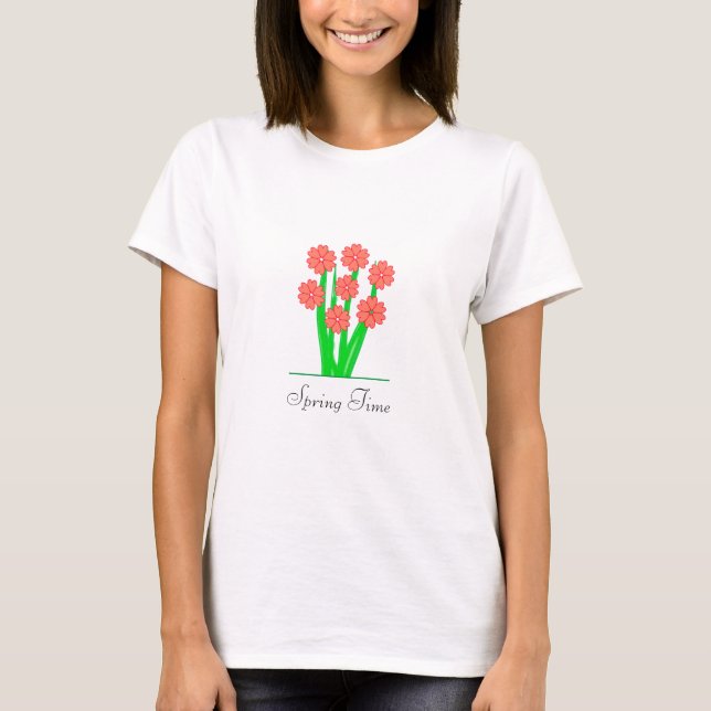Modern Vår Heart Flowers T Shirt (Framsida)