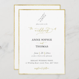 Modern Vår Lily i Valley BW Guld Bröllop Inbjudningar