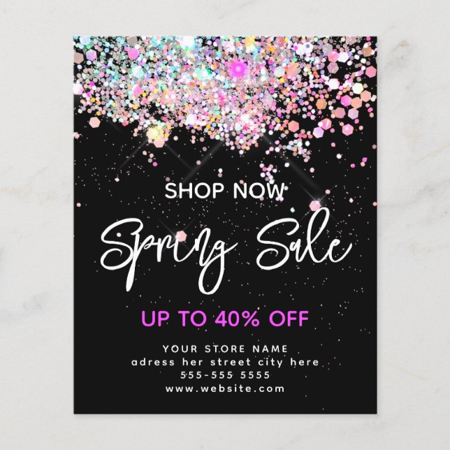 Modern Vår Sale Holografiska Glitter Black Flygblad (Framsidan)