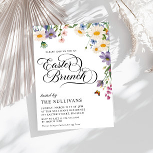Modern Vår Wildblommor Blommigt Påsk Brunch Inbjudningar