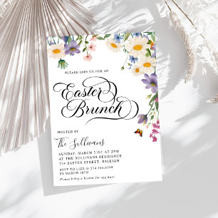 Modern Vår Wildblommor Blommigt Påsk Brunch Inbjudningar