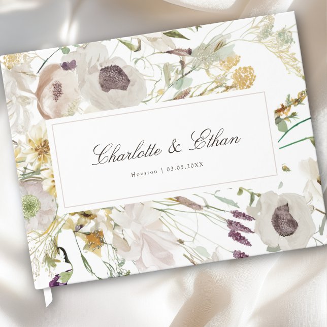 Modern vårbröllop gästböcker (Modern Spring Boho Floral Watercolor Wedding Guest Book)