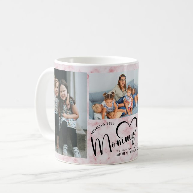 Modern världens bästa Mamma-gåva - Rosa Marble Kaffemugg (Framsida vänster)