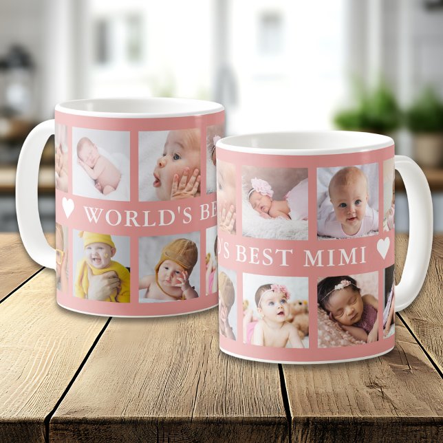 Modern världens bästa Mimi Rosa 12 fotokollage  Kaffemugg (Skapare uppladdad)