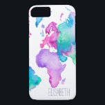 Modern världskarta - ljusa vattenfärgsmonogram<br><div class="desc">Ett modernt monogram,  starkt och färgstarkt handmålat karta i världen i global form med övertoning och ombre vattenfärg i rosa,  lila,  blått,  turkos och grönt. En perfekt för resande- och geografientusiasten. En världsrepresentation i abstrakt i vattenfärgsfärg.</div>