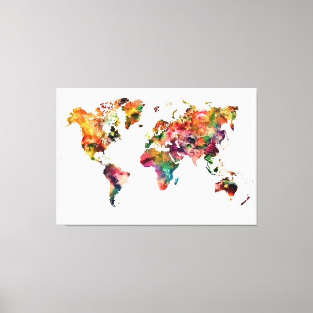 Modern världskarta över färg med regnbåge canvastryck (Framsida)