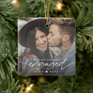 Modern Vårt Första Jul Förlovningsfoto Julgransprydnad Keramik