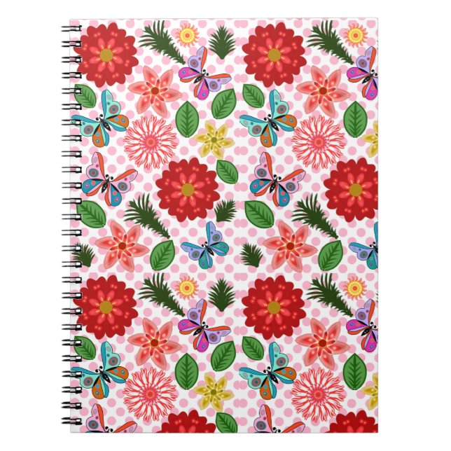 Modern vårträdgård fjäril blomma anteckningsbok (Framsidan)
