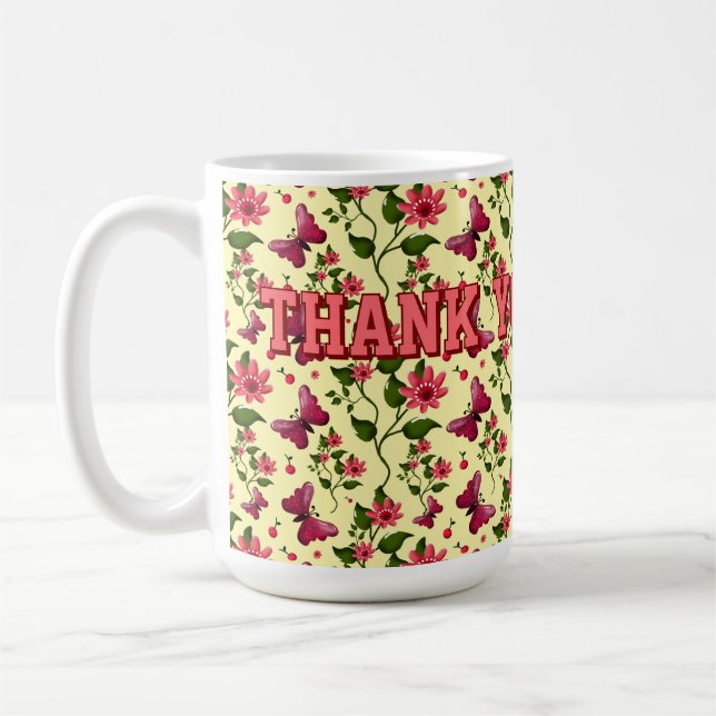Modern vårträdgård fjäril blommande benporslin kaffemugg (Vänster)