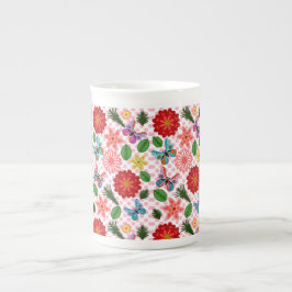 Modern vårträdgård fjäril blommig benporslin mugg
