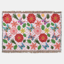 Modern vårträdgård fjäril blomster filt