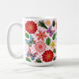 Modern vårträdgård fjäril blomster kaffemugg