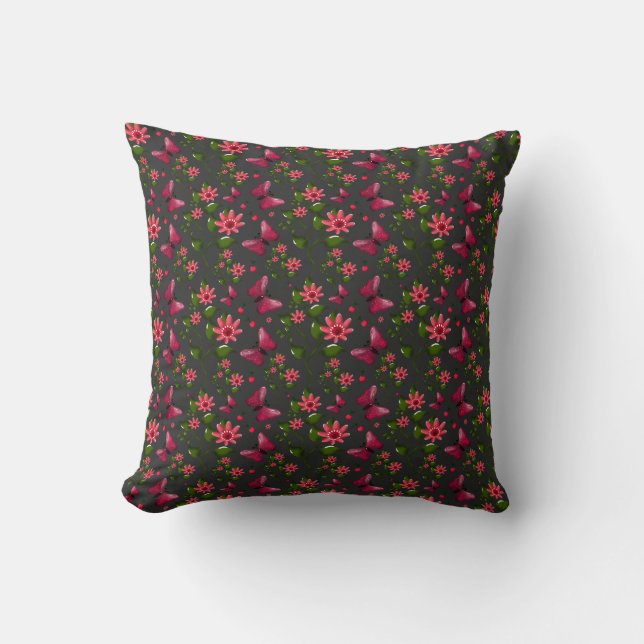 Modern vårträdgård fjäril blomster present kudde (Framsida)