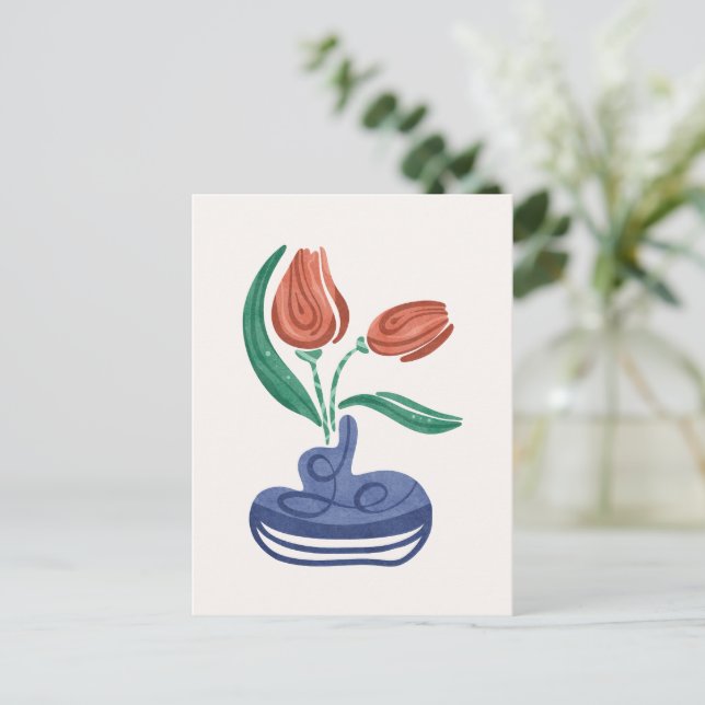 Modern Vas med tulpaner | Blommigt still Life Art Helg Vykort (Stående Fram)