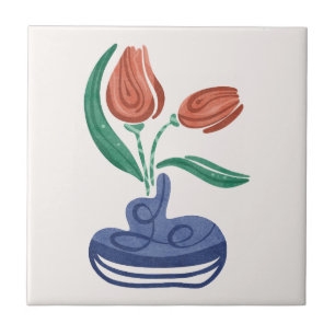 Modern Vas med tulpaner Blommigt still Life Art Kakelplatta