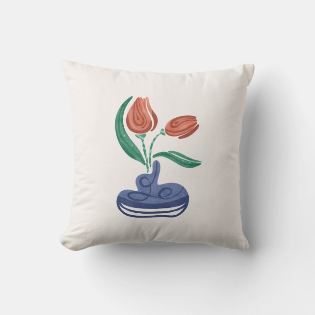 Modern Vas med tulpaner | Blommigt still Life Art Kudde (Framsida)