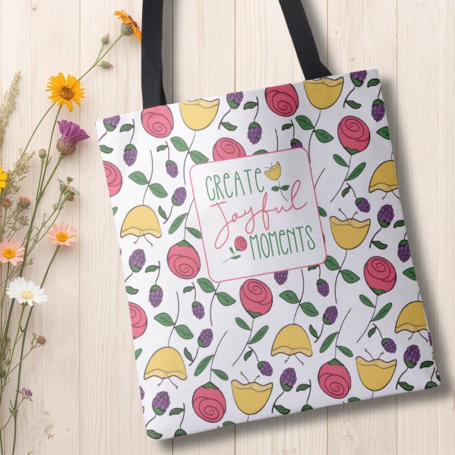 Modern Väska för Glada Ögonblick Blommig Totebag (Modern Floral Inspirational Tote Bag)