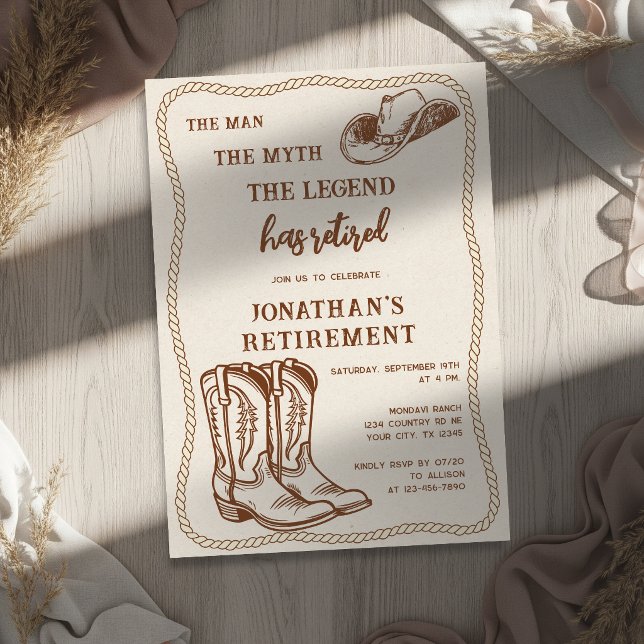 Modern västerländsk rustik cowboy boots pensioneri inbjudningar (Skapare uppladdad)