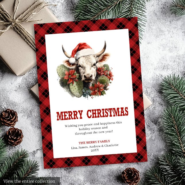 Modern västerländsk rutig julhälsningskort julkort (Modern Western Checkered Xmas Greeting Card)
