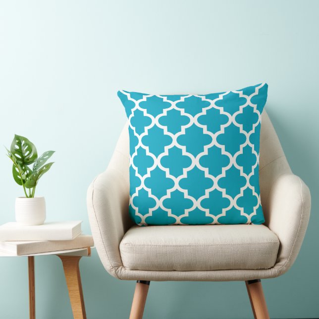Modern Västindien Blue Moroccan Quatrefoil Mönster Kudde (Stol)