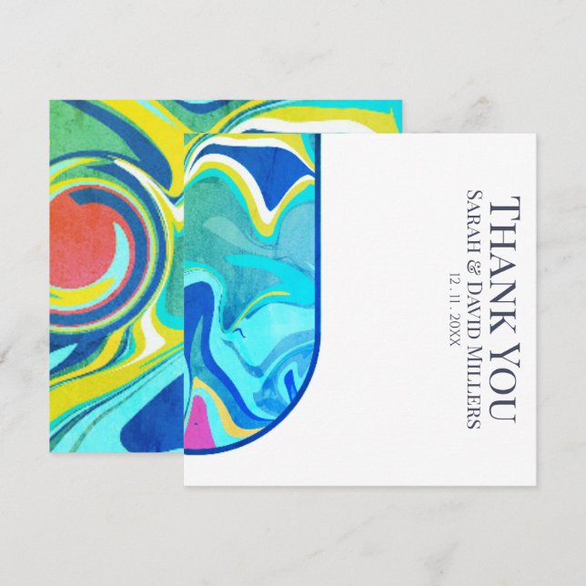 Modern vätsketrunge Vibrant Bröllop Tack Kort (Fram/baksida)