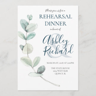 Modern Vatten Eucalyptus Rehearsal Dinner Inbjudningar