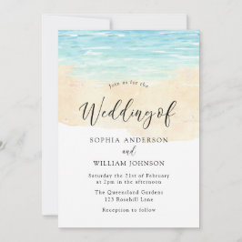 Modern Vatten Sand Beachy Watercolor Beach Wedding Inbjudningar