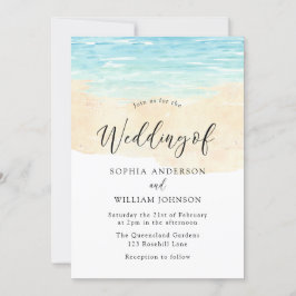 Modern Vatten Sand Beachy Watercolor Beach Wedding Inbjudningar