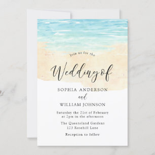 Modern Vatten Sand Beachy Watercolor Beach Wedding Inbjudningar