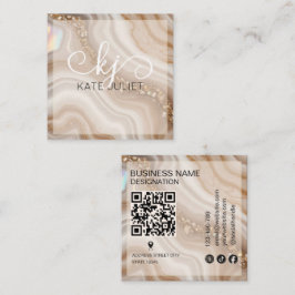 Modern vattenfärg beige och guld monogram QR-kod Fyrkantigt Visitkort