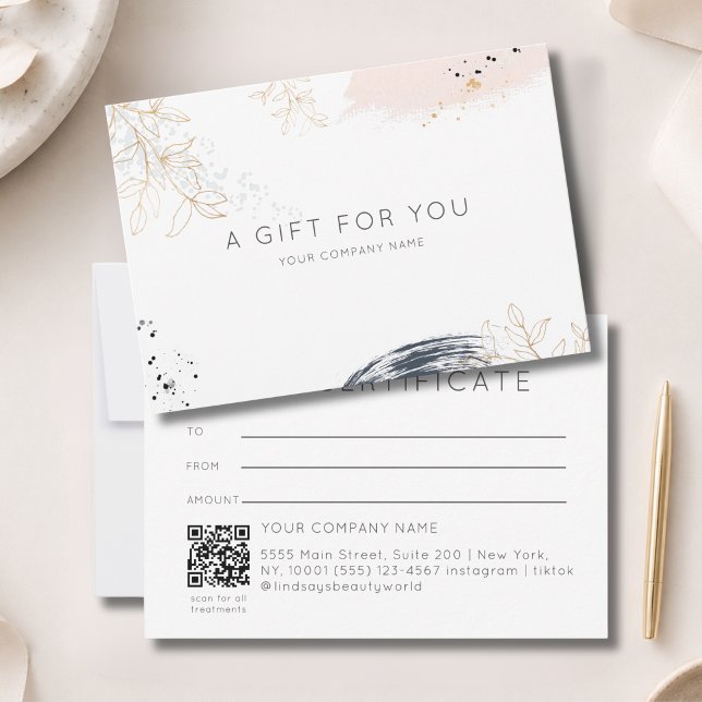 Modern vattenfärg bläck QR-kod presentcertifikat (Modern Watercolor Ink QR Code Gift Certficate White Blue Blush)