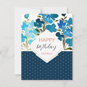 Modern vattenfärg Boho Blue Flural Hand-målad Kort