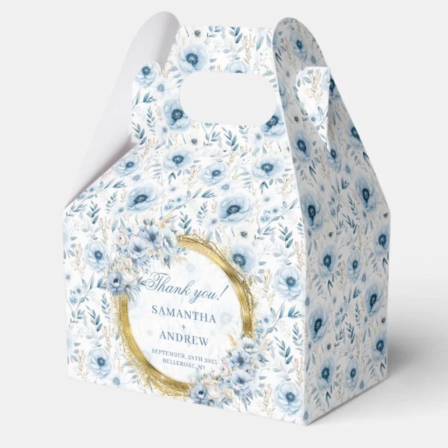 Modern vattenfärg Boho Pastel Blue Guld Bröllop Presentaskar (Modern Watercolor Boho Pastel Blue Gold Wedding Favor Boxes)