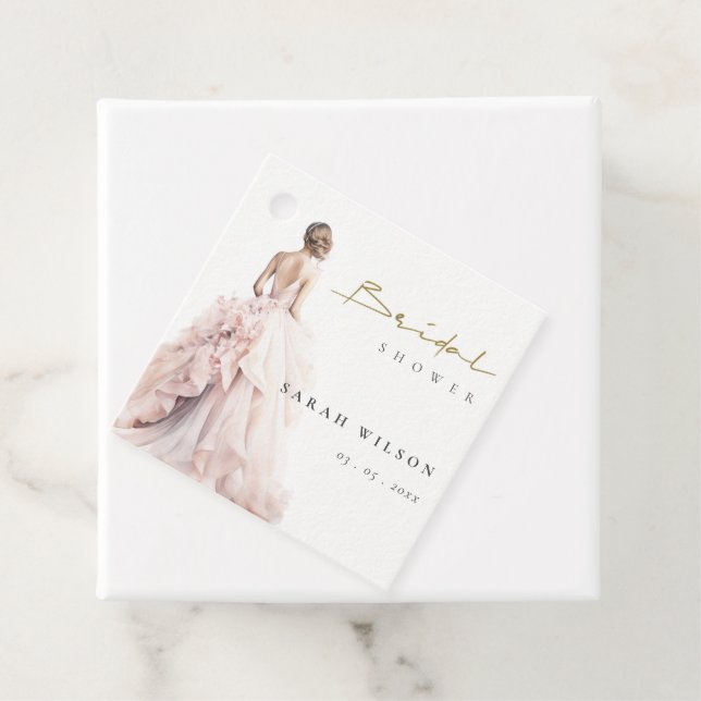 Modern vattenfärg bröllopsklänning bröllopsdusch gåvor etiketter (På plats)