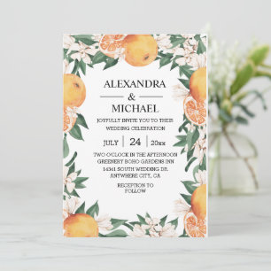 Modern vattenfärg Citrus Boho Botanical Bröllop Inbjudningar
