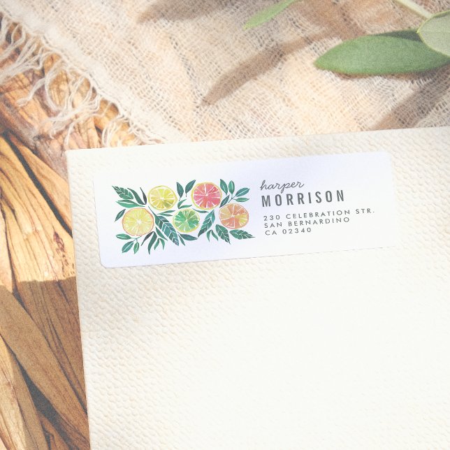 Modern vattenfärg Citrus Fruit Cute Returadress Etikett (Skapare uppladdad)
