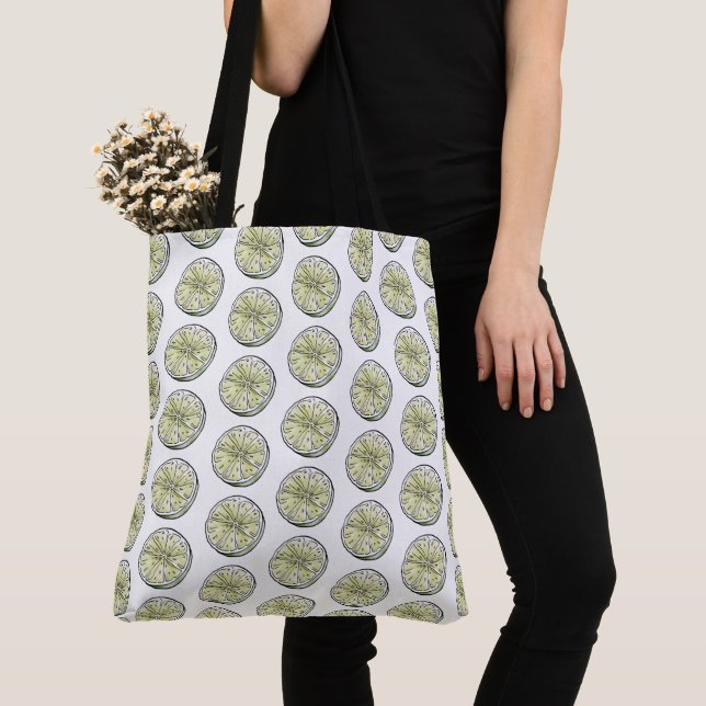 Modern vattenfärg Citrus Summer Lime Slice Tote Tygkasse (Närbild)