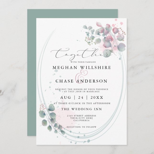 Modern vattenfärg Eucalyptus Foliage BarefootBride Inbjudningar (Fram/baksida)