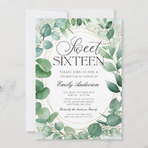 Modern vattenfärg Eucalyptus Sweet 16 Inbjudningar