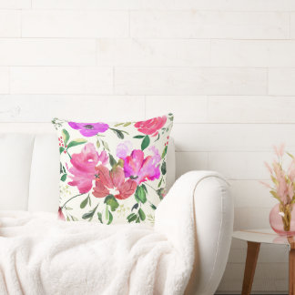 Modern vattenfärg färgrik blomsterdesign kudde