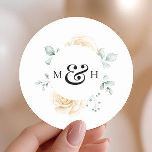 Modern vattenfärg grönsak monogram bröllop runt klistermärke