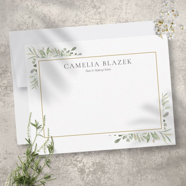 Modern Vattenfärg Grönska Professionell Anteckningskort (Modern Watercolor Greenery Professional Note Card)