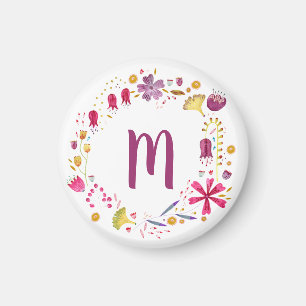 Modern vattenfärg - höstblomma - Monogram Magnet