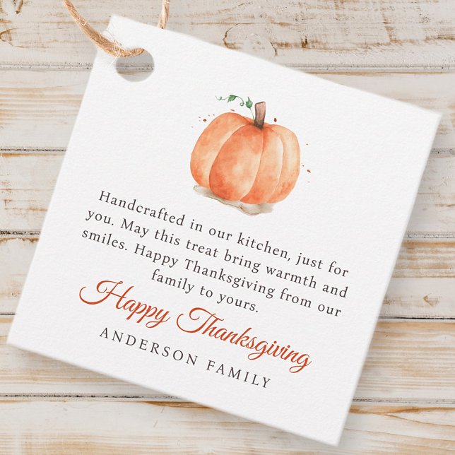 Modern vattenfärg, höstpumpa, Thanksgiving Gåvor Etiketter (Skapare uppladdad)